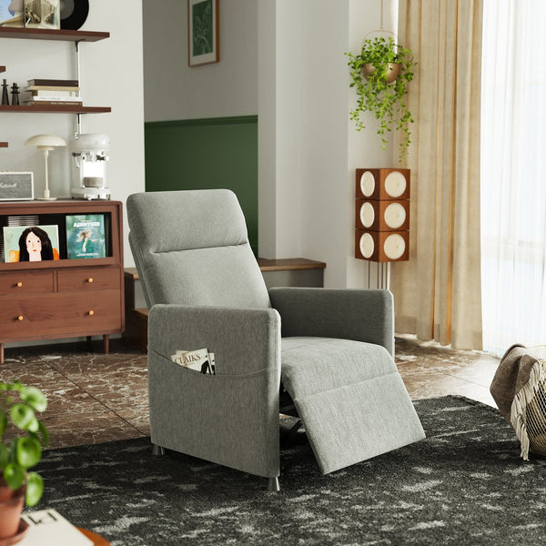 English Elm Power Recliner Chair with Electric Lift, Plush High-Density Foam, Wipe-Clean PVC Upholstery for Home Theater and Compact Spaces Light Gray W3659P334866