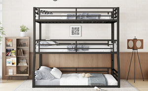 English Elm Full/Full Xl Metal Triple Bunk Bed With Safety Guardrails, Noise-Reduced Design, Black - Perfect For Space-Saving Solutions! W1580S00174