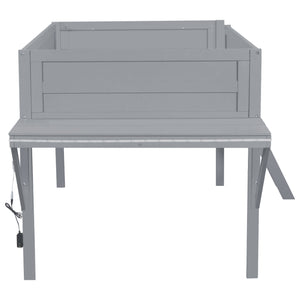 English Elm Wood Twin Gaming Loft Bed with Desk, LED Lighting & Storage Shelves—Sturdy Pine Build for Kids (98) N709P236479E