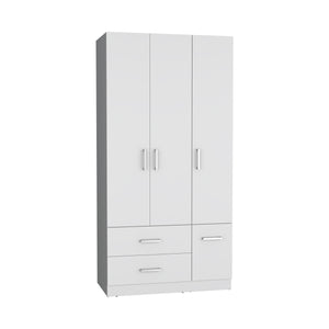 English Elm Sebree Tall Armoire Closet with Hanging Rod, Six Shelves, Two Drawers & Three Cabinets for Organized Storage White 41.3 L x 22.8 W x 5.9 H B070S00230