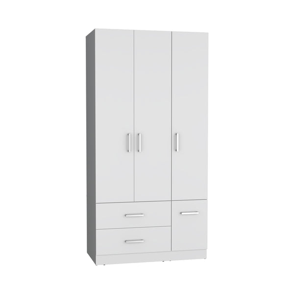 English Elm Sebree Tall Armoire Closet with Hanging Rod, Six Shelves, Two Drawers & Three Cabinets for Organized Storage White 41.3 L x 22.8 W x 5.9 H B070S00230