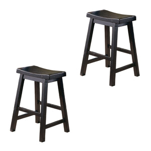 English Elm 24" Solid Wood Saddle Seat Backless Counter Stool Rustic Warmth Set of Two Black B056P417112