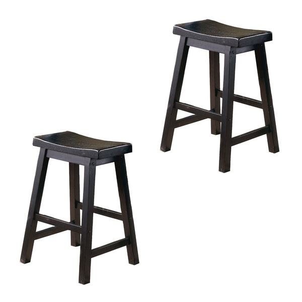 English Elm 24" Solid Wood Saddle Seat Backless Counter Stool Rustic Warmth Set of Two Black B056P417112