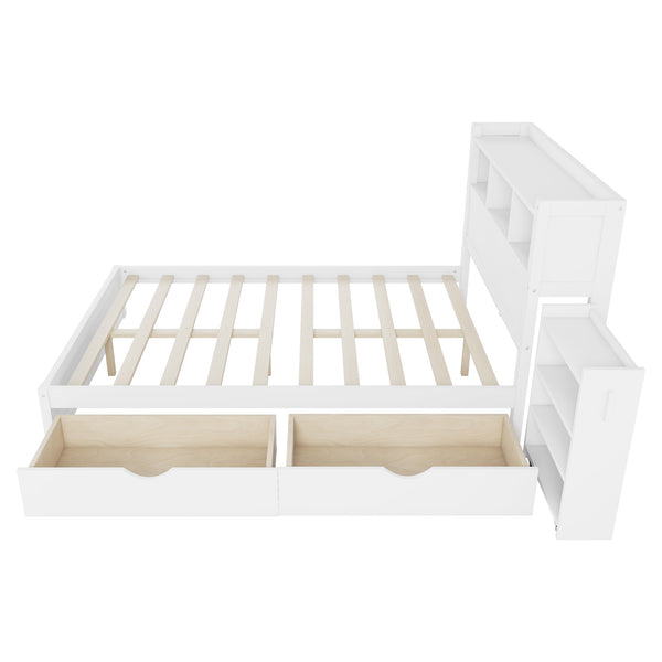 English Elm Twin Wood Storage Bed with Led Headboard Drawers and Pull Out Cabinet for Kids White W2593S00050