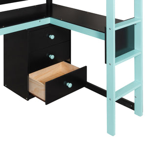 English Elm Full Size Gaming Loft Bed with Led Lighting Desk Shelves and Usb Charging Ports N820S00070C