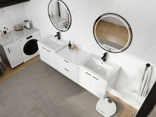 English Elm 72" Float Mount Double Sink Bathroom Vanity Glossy White Plywood Soft Close W999S00536