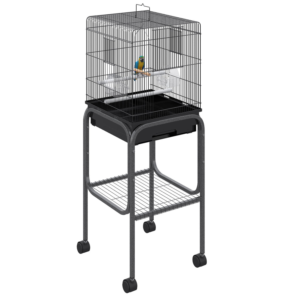 English Elm Metal Powder-coated Steel Bird Aviary Flight Cage with Rolling Stand and Swing T3971P383981
