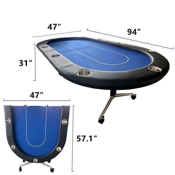 English Elm Ino Design 94 Inch Oval Felt Poker Table Seats Ten with Casters and Cup Holders Blue W2748P321634