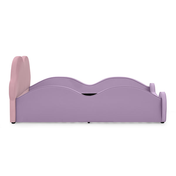 English Elm Twin Cloud Shaped Toddler Bed Upholstered Pu Leather with Guardrails and Storage Pocket Pink Purple W1413S00185