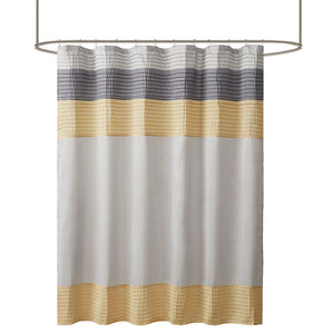 JLA Home Madison Park - Faux Silk Dupioni Shower Curtain with Pintuck Color-Block Panels, Lightweight Hotel-Quality Draping Yellow MP70-2489