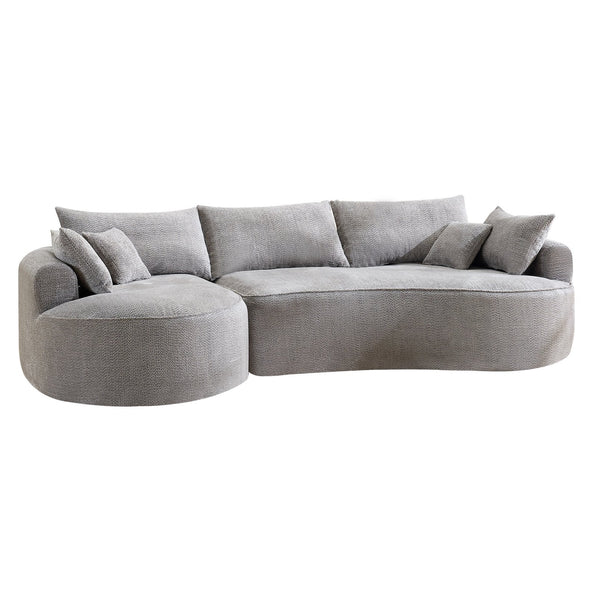 English Elm 124.5-inch Curved Chenille Sectional Sofa with Pillows Deep Seat Living Room Couch Grey W3612S00033