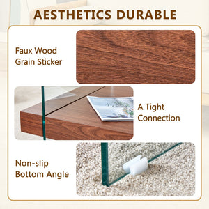 English Elm 31.4 Modern Two-Tier Square Coffee Table with Tempered Glass Top & Walnut Shelf — Stylish Storage W1512P407505