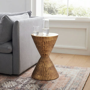 English Elm 13.78 Inch Handmade Mgo Geometric Side Table Gold Metallic Accent for Indoor Outdoor N772P390771C