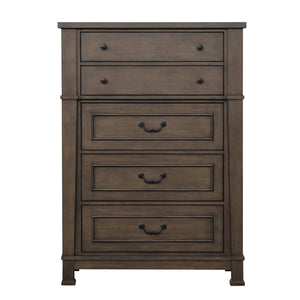 English Elm Transitional Five Drawer Chest Dark Walnut Finish Dovetail Joinery Bedroom Storage B2741P373194