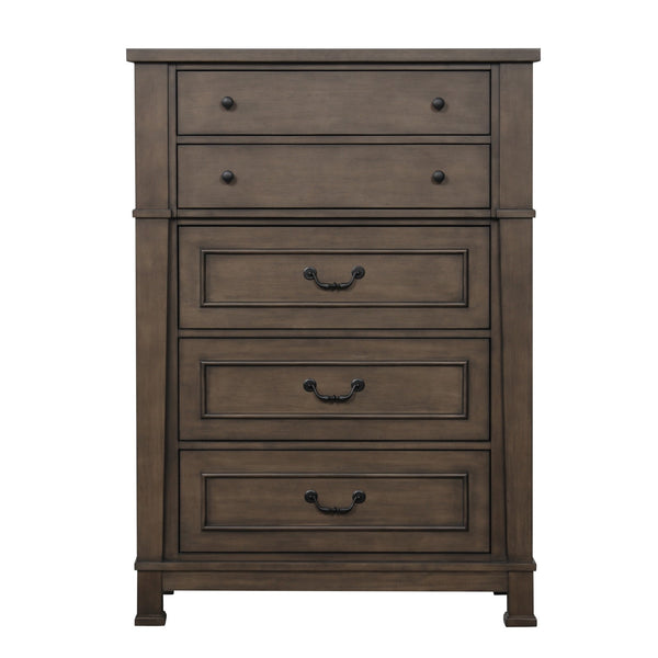 English Elm Transitional Five Drawer Chest Dark Walnut Finish Dovetail Joinery Bedroom Storage B2741P373194
