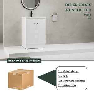 English Elm 24" Freestanding Bathroom Vanity with Resin Integrated Sink, Soft-Close Doors, Adjustable Shelf, Durable Plywood Finish White W999S00269