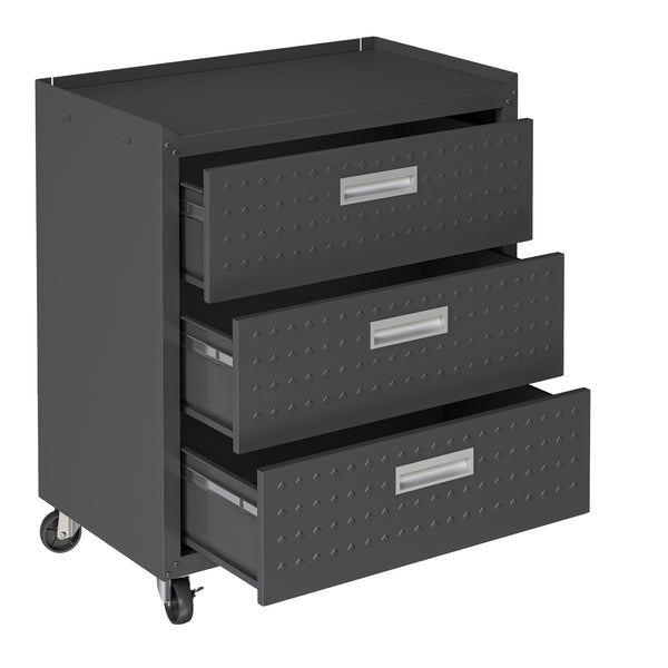 English Elm Rolling Metal Garage Cabinet with Locking Doors Diamond Texture Industrial Storage Charcoal Grey B365P398219