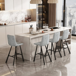 English Elm Modern Upholstered Gray Fabric Barstool with Black Metal Frame for Kitchen Island W5096P400393