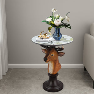 English Elm Horse Head Sculpted Resin End Table with Faux Marble Top for Bold Living Rooms W5398P454677