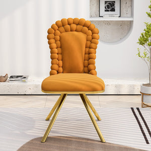 English Elm Dining Velvet Swivel Chairs Set of 2 with Hairball Backrest, Gold Metal Legs, Plush Foam Seat, Adjustable Feet Orange W757P281149