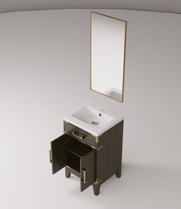 English Elm Brown Oak Single Bath Vanity With Acrylic Countertop & Mirror – Perfect For Compact Spaces! B2731S01449