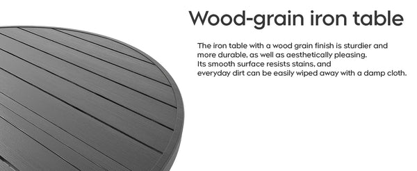 English Elm "round Faux Wood Slat Top Outdoor Dining Table 47 Inch Iron Base Patio Garden Black W3979P402407