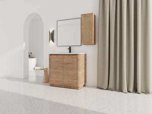 English Elm 36'' Freestanding Bathroom Vanity With Glossy Ceramic Sink & Soft-Close Doors For Stylish Storage W999S00402