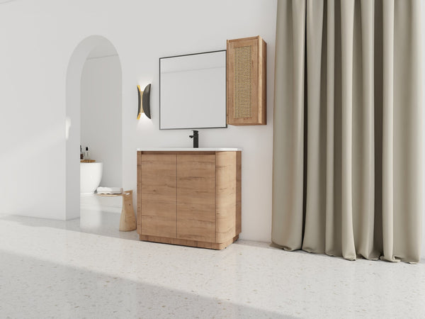 English Elm 36'' Freestanding Bathroom Vanity With Glossy Ceramic Sink & Soft-Close Doors For Stylish Storage W999S00402