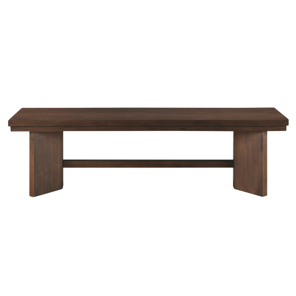 English Elm Walnut Veneer Dining Bench with V-angled Trestle Base for Modern Entryway Decor B011P240203