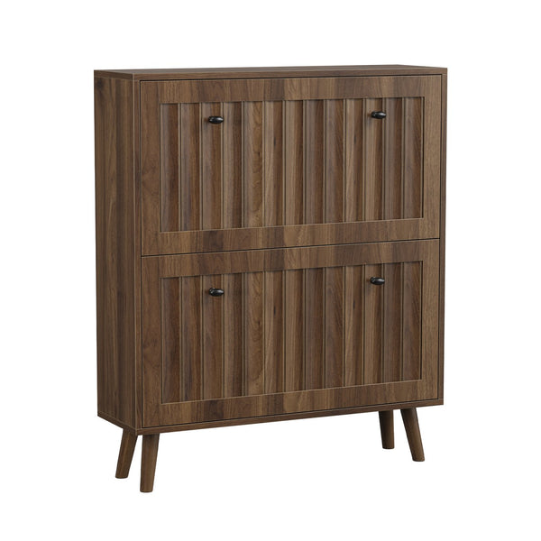 English Elm Medieval-style Walnut Tilt-out Shoe Cabinet Vertical Groove Entryway Storage Unit W1706P465293