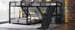 English Elm L-Shaped Triple Bunk Bed With Slide & Usb Ports - Space-Saving Metal Design For Modern Families W1580S00276
