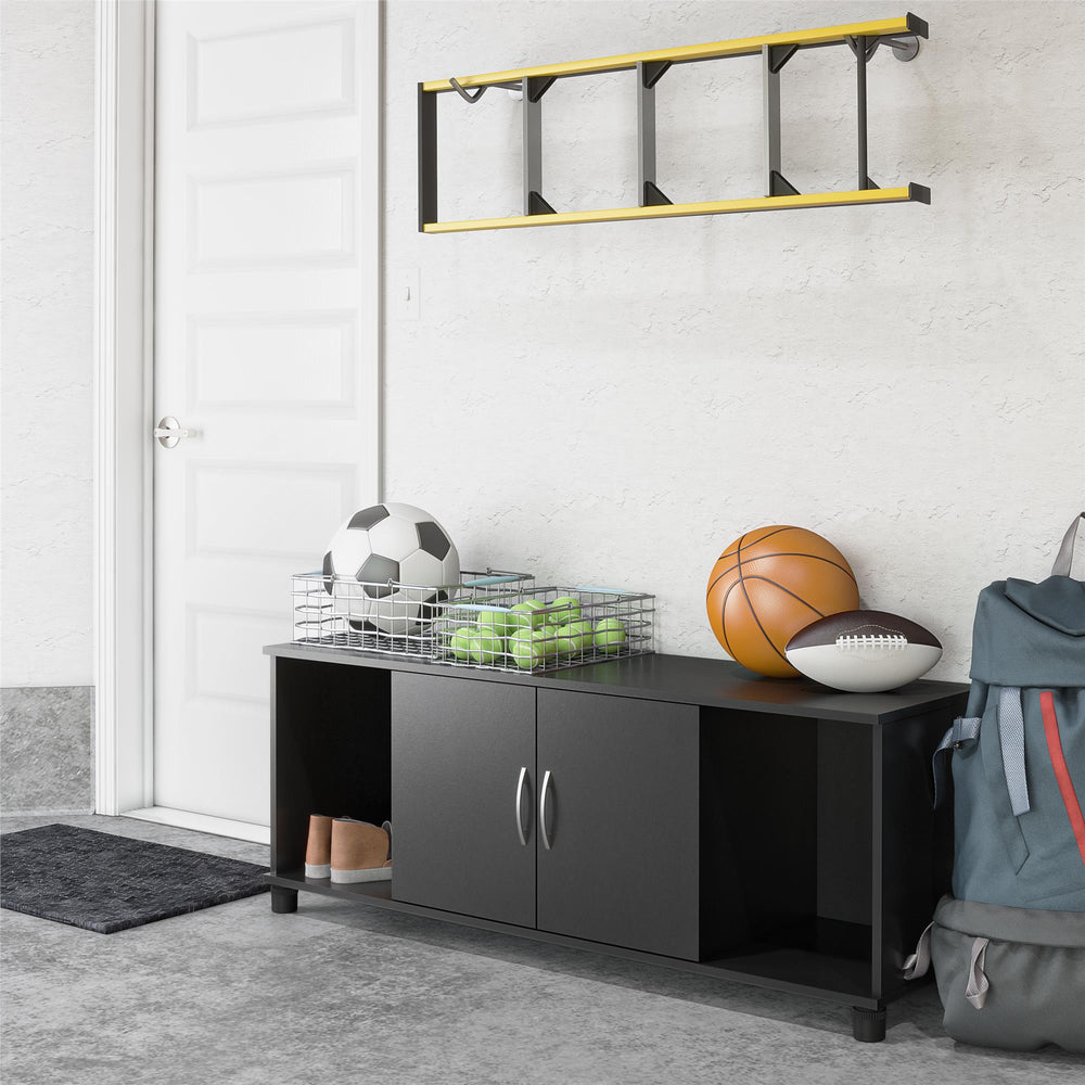 English Elm Lory Entryway Bench with Four Open Shoe Compartments in Sleek Black Finish B2733P444610