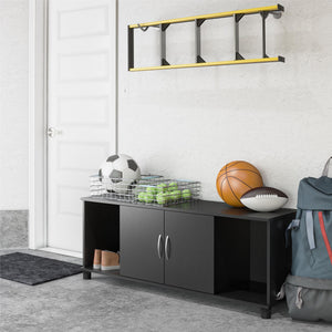 English Elm Lory Entryway Bench with Four Open Shoe Compartments in Sleek Black Finish B2733P444610
