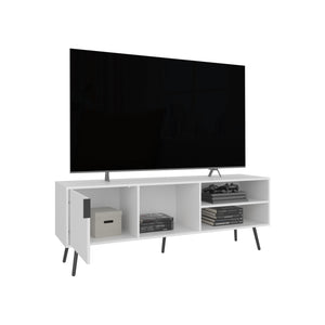 English Elm Long Beach TV Stand Modern White Engineered Wood with Large Cabinet & Open Shelves for Organized Living Room B092P269900