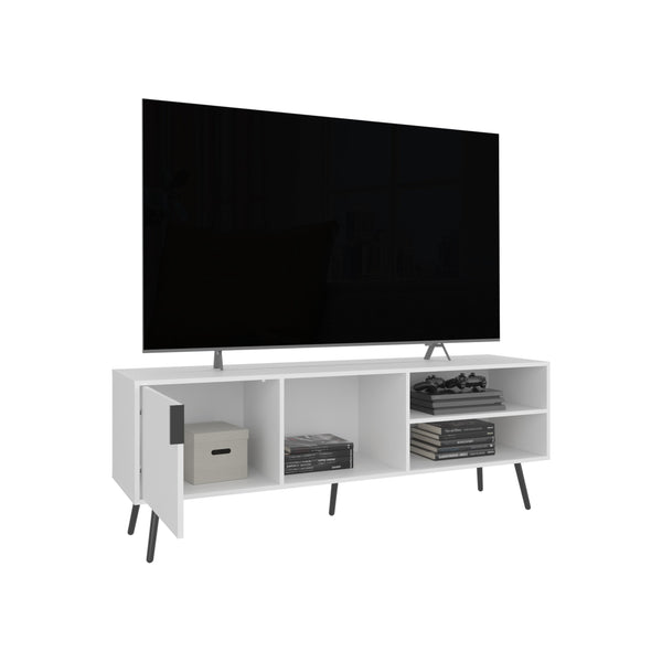 English Elm Long Beach TV Stand Modern White Engineered Wood with Large Cabinet & Open Shelves for Organized Living Room B092P269900