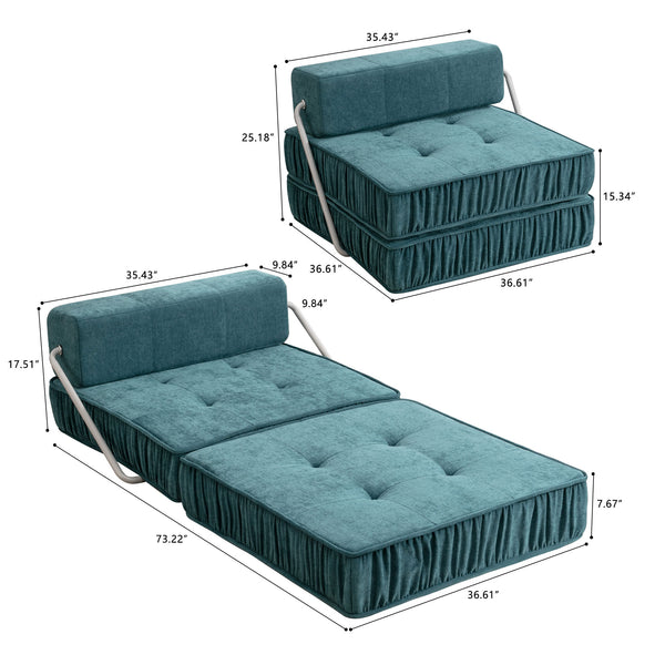 English Elm Green Chenille Floor Sofa Convertible Futon Chair with Modular Sleeping Support Green W3612P376637
