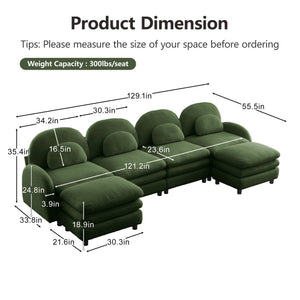 English Elm Teddy Fleece Curved Modular Sectional Sofa with Movable Ottomans for Cozy Living Rooms Green W5656S00092