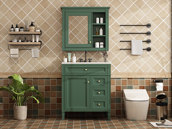 English Elm 30'' Bathroom Vanity Set With Mirror, Modern Freestanding Storage, 2 Drawers & Tip-Out Organizer SW000127AAF-3