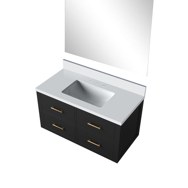 English Elm Black Single Bath Vanity Set With Cultured Marble Countertop & Frameless Mirror For Modern Spaces B2731S01439