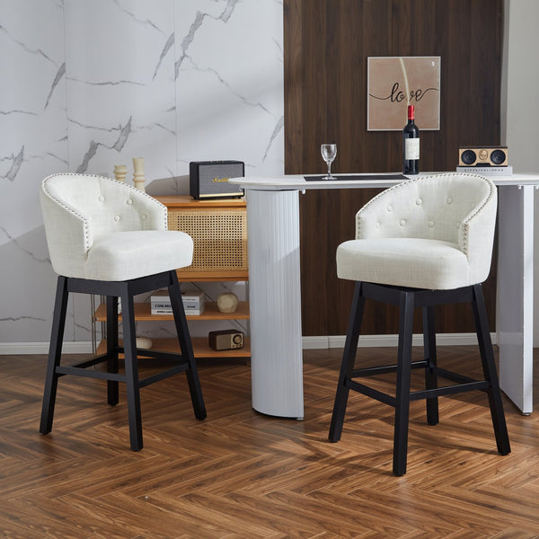 English Elm Christopher Knight Home® - 33.25" Swivel Counter Stools Set of 2 — 360° Upholstered Button-Tufted Armless Bar Stools, Black-Beige N780P185530B