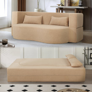 English Elm 2-in-1 Convertible Sofa Bed - Full Size Folding Loveseat with Plush Teddy Fabric, No Assembly Needed Apricot W3163P322892
