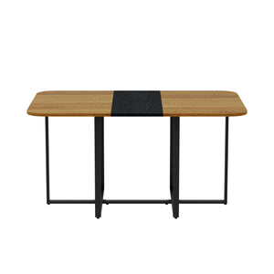 English Elm Modern Dual-surface Dining Table Mdf Top with Marble Wood Grain Black Metal Frame W3875P395610