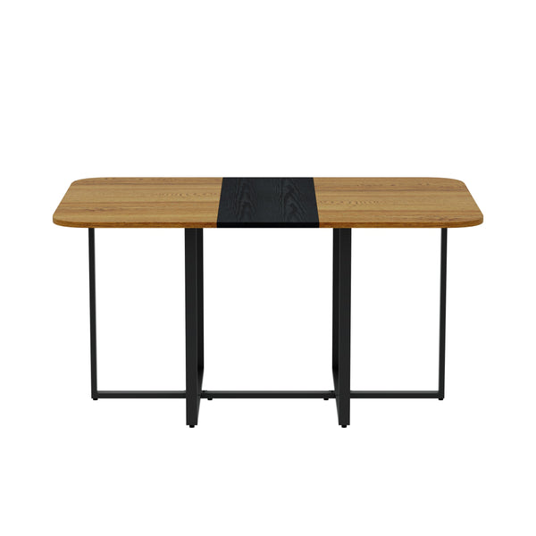 English Elm Modern Dual-surface Dining Table Mdf Top with Marble Wood Grain Black Metal Frame W3875P395610