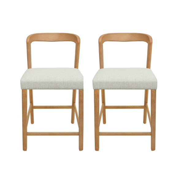 English Elm Christopher Knight Home® - Solid Rubber Wood Counter Stools Set Of 2 - Natural Oak & Beige Upholstery For Modern Comfort N771P292086Q