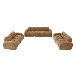 English Elm 3 Piece Velvet Cloud Sofa Set Tufted Plush Living Room Modular Seating Collection Camel W714S01636