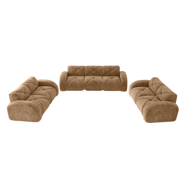 English Elm 3 Piece Velvet Cloud Sofa Set Tufted Plush Living Room Modular Seating Collection Camel W714S01636