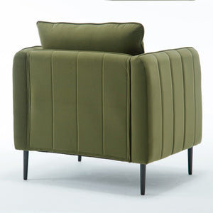 English Elm Accent Velvet Armchair Mid-century Modern Plush Seat with Metal Legs for Any Room Green W3244P325833