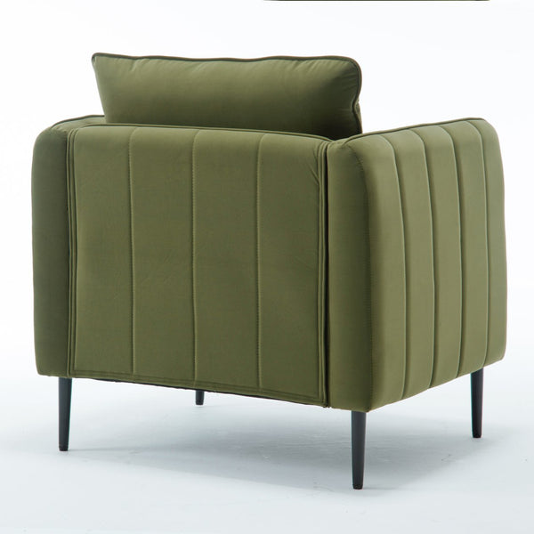 English Elm Accent Velvet Armchair Mid-century Modern Plush Seat with Metal Legs for Any Room Green W3244P325833