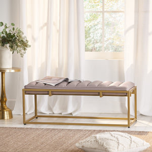 English Elm Christopher Knight Home® - BENCH Gold Faux Leather Upholstered Bench 46" Long Elegant Modern Seating with Sturdy Frame and Comfort - Stylish Accent for Entryway, Bedroom, Living Room 71748.00