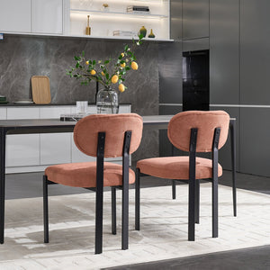 English Elm Modern Boucle Tufted Dining Chairs Set of 2 Mid-century Matte Leg Kitchen Seating Black,Orange W3244P296984